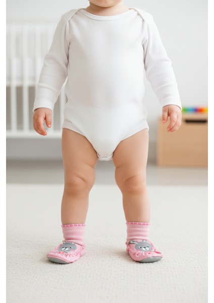 2'li Kaydırmaz Deri Taban Rahat Bebek Çocuk Çarık Soket Çorap Patik Panduf Ev Anaokulu Ayakkabısı