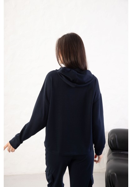 Kadın Rahat Kalıp Uzun Kollu Yarım Fermuar Modal Kumaş Kanguru Ce fiyatları