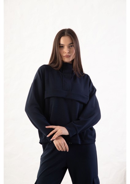 Kadın Rahat Kalıp Uzun Kollu Yarım Fermuar Modal Kumaş Kanguru Ce indirimleri