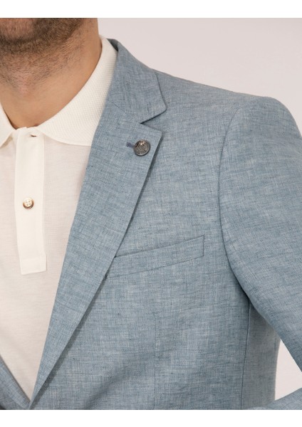 Erkek Mavi Ekstra Slim Fit Keten Karışımlı Blazer Ceket 50264619-VR003