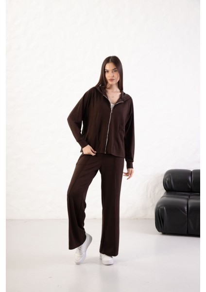 Kadın Rahat Kalıp Uzun Kollu Fermuarlı Modal Kumaş Cepli Kapüşonl fiyatları