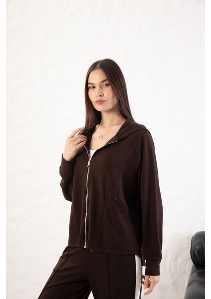 Kadın Rahat Kalıp Uzun Kollu Fermuarlı Modal Kumaş Cepli Kapüşonl modelleri