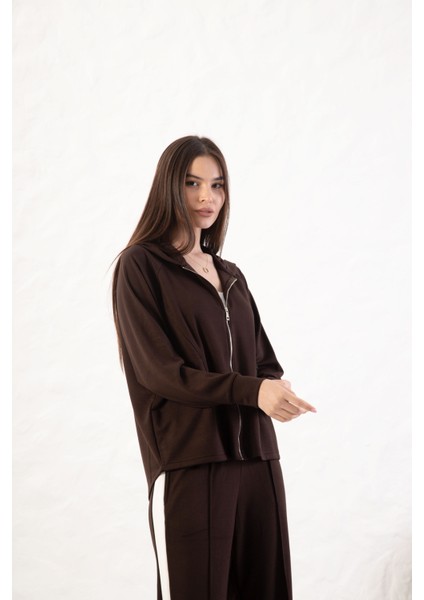 Kadın Rahat Kalıp Uzun Kollu Fermuarlı Modal Kumaş Cepli Kapüşonl indirimleri