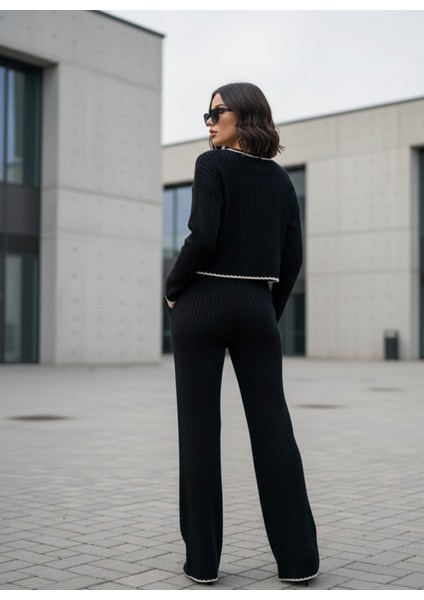 Kadın Bisiklet Yaka Çoban Dikişli Örgü Crop Kazak Pantolon Triko fiyatları