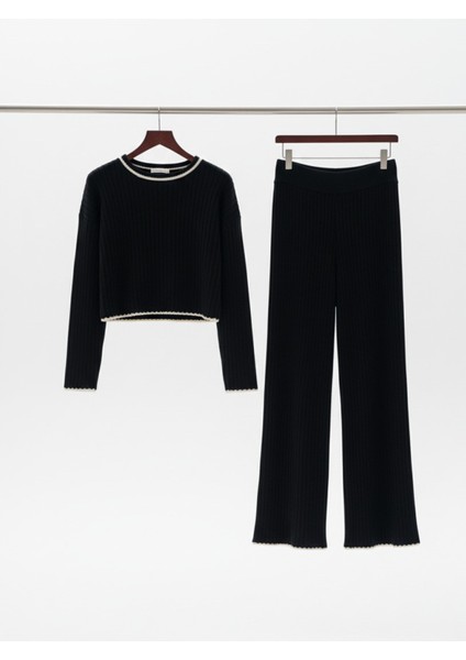 Kadın Bisiklet Yaka Çoban Dikişli Örgü Crop Kazak Pantolon Triko modelleri