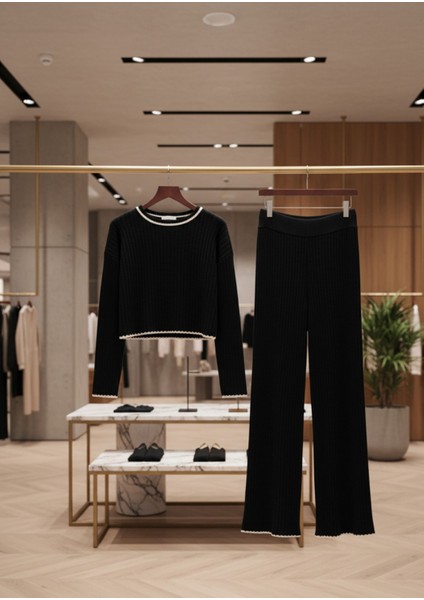 Kadın Bisiklet Yaka Çoban Dikişli Örgü Crop Kazak Pantolon Triko indirimleri