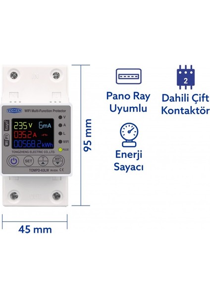Kaçak Akım Koruma Rölesi Ve Yüksek Voltaj Ve Akım Koruyucu Röle 63A Wifi Özellikli Devrim fiyatları