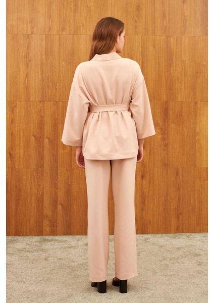 Pudra Çift Pileli Cepli Yüksel Bel Pantolon fırsatları