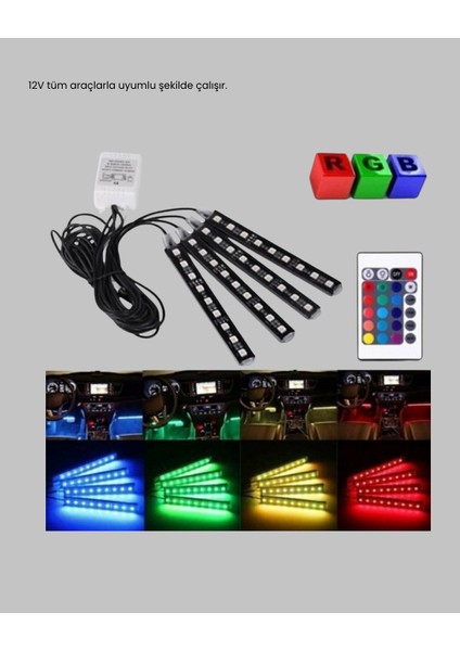 Rgb Araç Içi LED Aydınlatma 12V 48 LED Müzik Kontrollü 4 Şerit Set - FEİ4289-2692 fırsatları