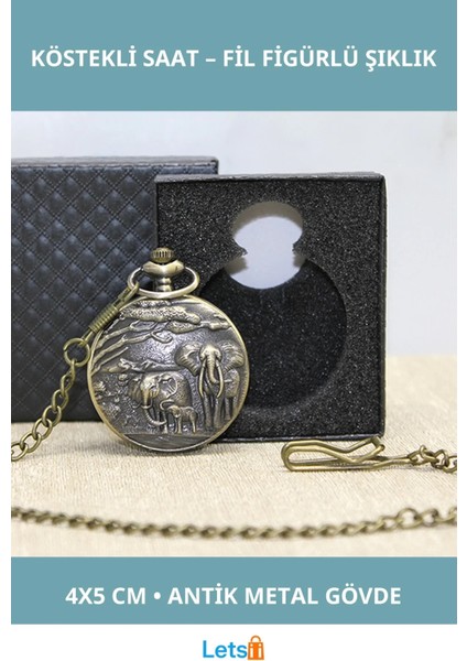 Antik Filli Tasarımlı Köstekli Saat Özel Kutuda