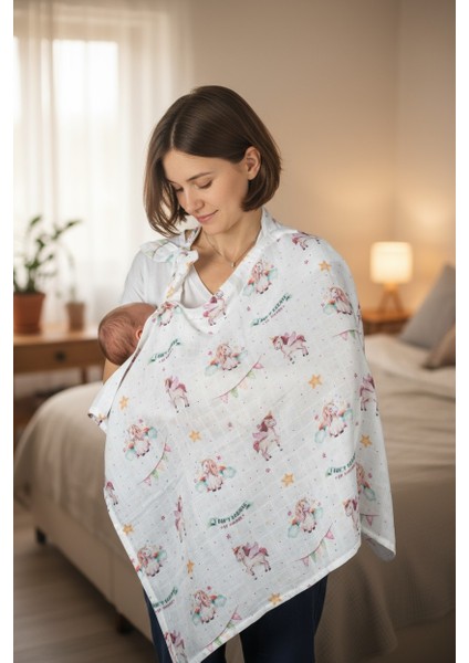 Organik Kumaş Emzirme Örtüsü - Unicorn