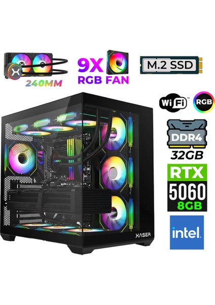 Neon X50 Intel I3 14100F 32GB Ram 1tb M.2 Nvme SSD 8gb RTX5060 Sıvı Soğutmalı Oyuncu Tavsiye Sistem