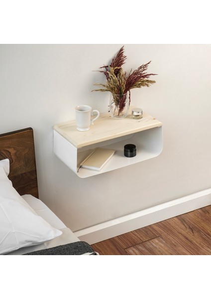 Ceviz Üstü Yüzer Metal ve Ahşap Organizer Komodin, Modern Yatak Odası Dekoru fiyatları