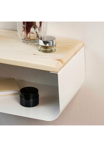 Ceviz Üstü Yüzer Metal ve Ahşap Organizer Komodin, Modern Yatak Odası Dekoru modelleri