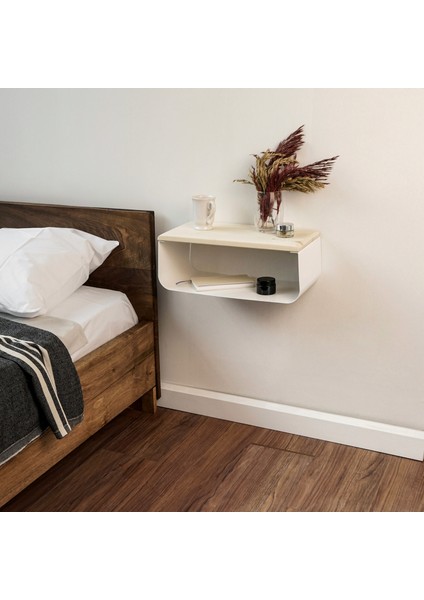 Ceviz Üstü Yüzer Metal ve Ahşap Organizer Komodin, Modern Yatak Odası Dekoru fırsatları