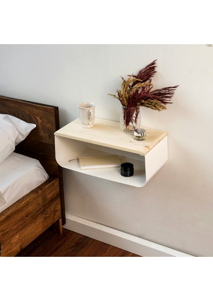 Ceviz Üstü Yüzer Metal ve Ahşap Organizer Komodin, Modern Yatak Odası Dekoru