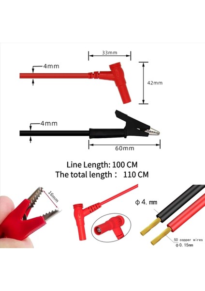 Multimetre Test Uçları Timsah Klipsli 2 Çift Test Kurşun ve 24K Altın Kaplama Test Probları 1000V 20A Kurşun Test Kiti (Yurt Dışından) fiyatları