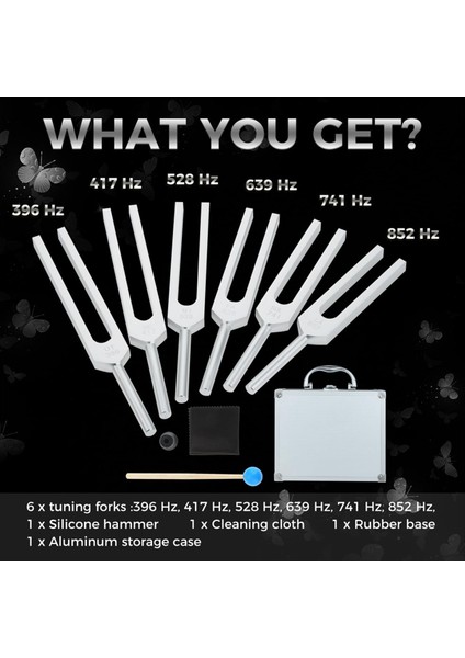 Tutma Çatal Seti 6 (Ut 396Hz Re 417Hz Mı 528Hz Sol 639Hz FA741Hz La 852Hz) Ahşap Çekiç ve Depolama Çantası (Yurt Dışından) fiyatları