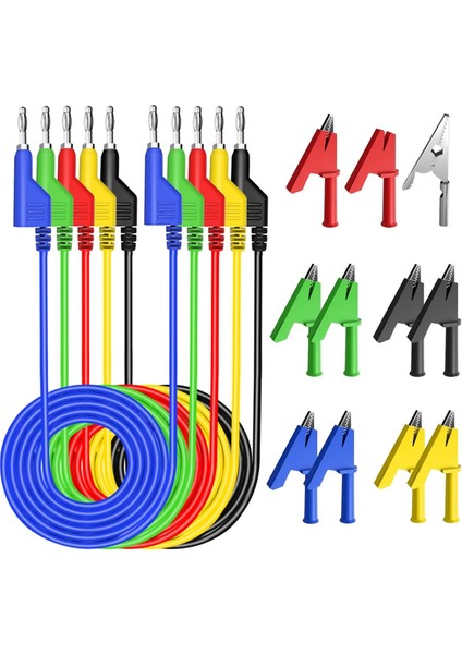 4mm Istiflenebilir Muzdan Muz Fiş Esnek Kablo 10 Adet Koruyucu Bakır Timsah Klipsli Elektrik Test Uçları (Yurt Dışından)