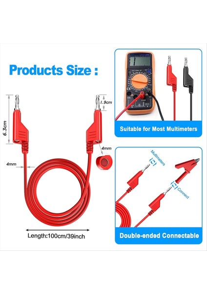 4mm Istiflenebilir Muzdan Muz Fiş Esnek Kablo 10 Adet Koruyucu Bakır Timsah Klipsli Elektrik Test Uçları (Yurt Dışından) fiyatları