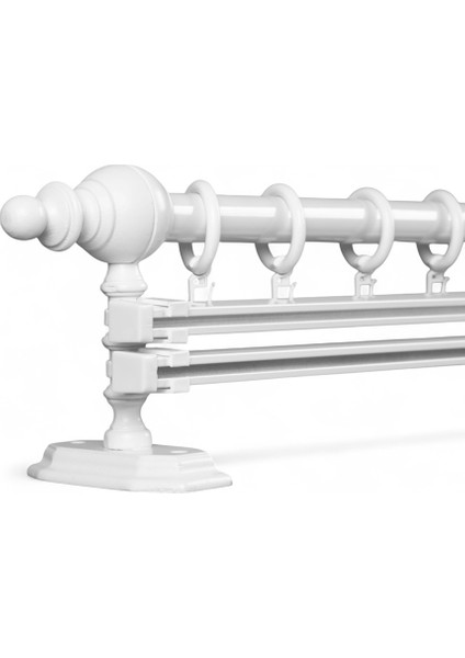 Gifts Beyaz Çift Raylı Ahşap Rustik Perde Askısı