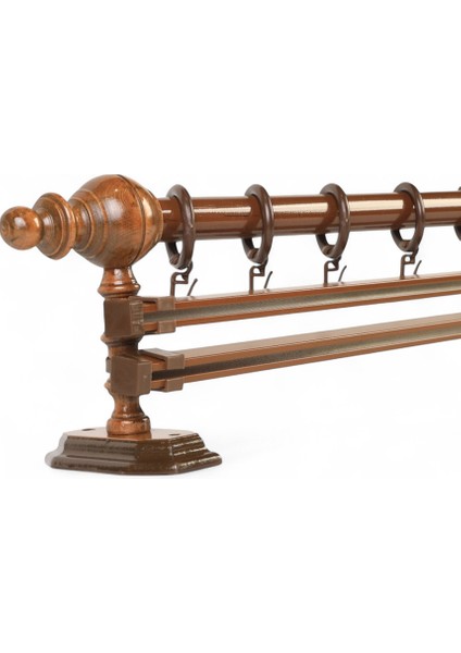 Gifts Ceviz Çift Raylı Ahşap Rustik Perde Askısı