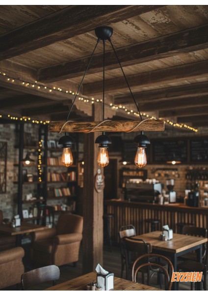 Doğal Ahşap , 3 Lü Eskitme Sarkıt El Yapımı Ahşap Avize Kafe Ev Balkon Ofis Dekoru modelleri