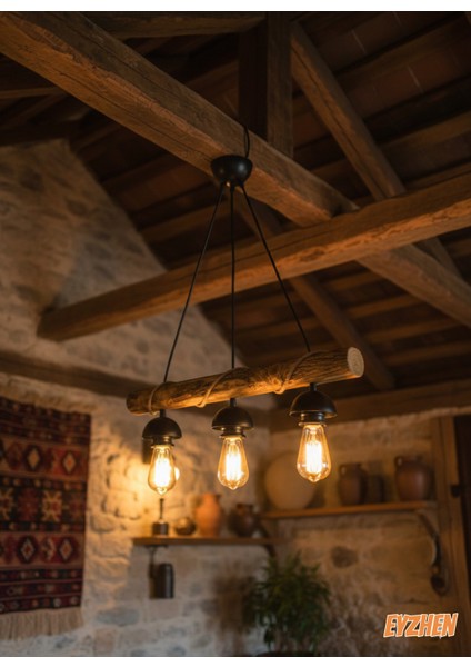 Doğal Ahşap , 3 Lü Eskitme Sarkıt El Yapımı Ahşap Avize Kafe Ev Balkon Ofis Dekoru fırsatları