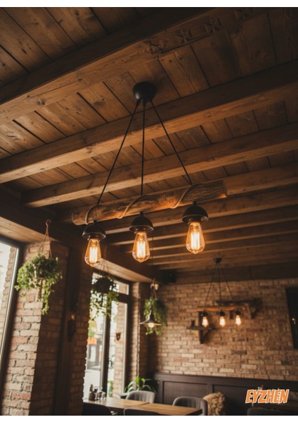 Doğal Ahşap , 3 Lü Eskitme Sarkıt El Yapımı Ahşap Avize Kafe Ev Balkon Ofis Dekoru indirimleri