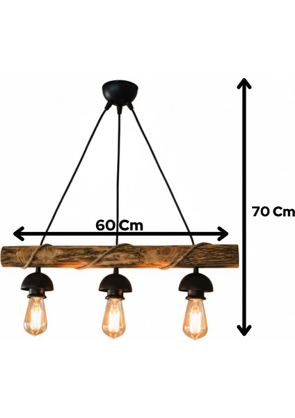 Doğal Ahşap , 3 Lü Eskitme Sarkıt El Yapımı Ahşap Avize Kafe Ev Balkon Ofis Dekoru