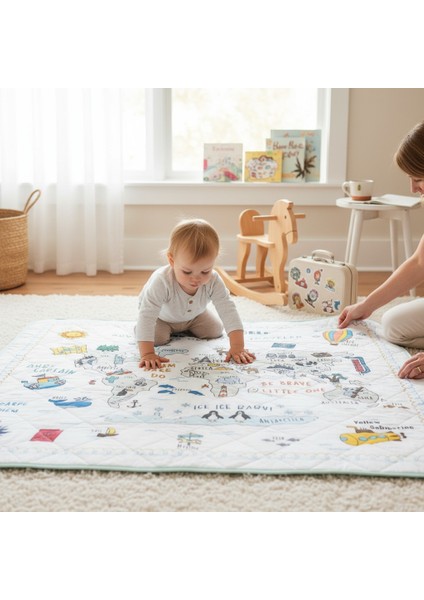 Eğitici Sağlıklı Dünya Haritalı Oyun Halısı - Küçük Gezgin - Çantalı