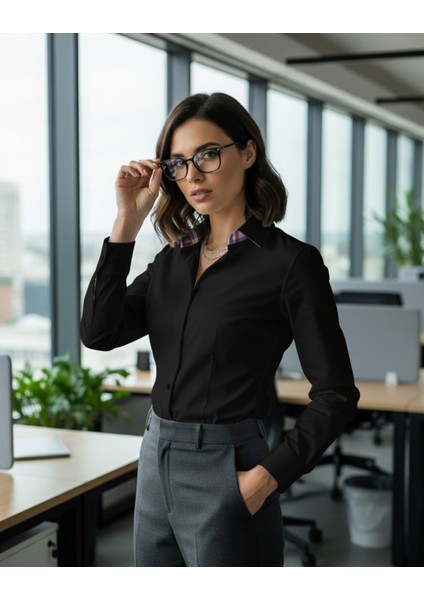 Kadın Uzun Kollu Kolay Ütü Pamuk Saten Regular Ekose Detaylı Yüks fiyatları