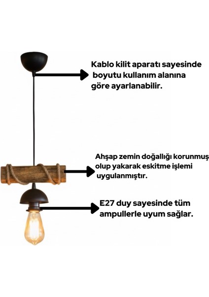 Doğal Ahşap , Eskitme Sarkıt El Yapımı Ahşap Avize Kafe Ev Balkon Ofis Dekoru