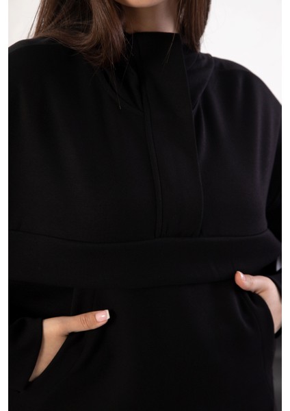 Kadın Rahat Kalıp Uzun Kollu Yarım Fermuar Modal Kumaş Kanguru Ce fırsatları