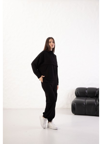 Kadın Rahat Kalıp Uzun Kollu Yarım Fermuar Modal Kumaş Kanguru Ce indirimleri