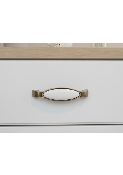 128MM Antik Sarı Beyaz Porselen Dolap, Çekmece, Mutfak Kulp