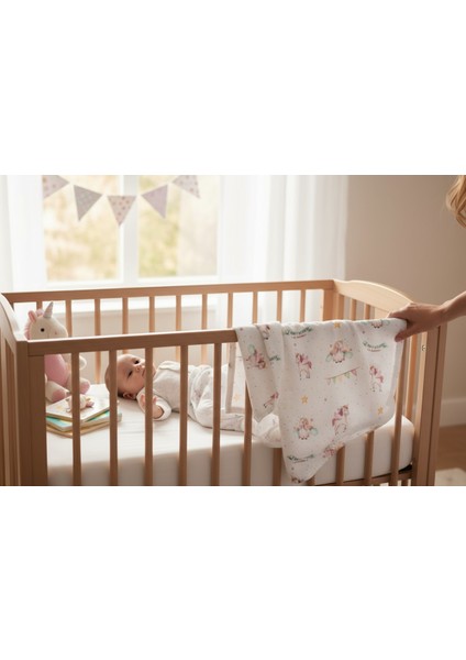 Çok Amaçlı Organik Müslin Örtü - Unicorn - 75 x 75 cm