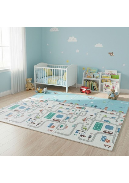 Katlanabilir Çift Taraflı Eğitici Çocuk Oyun Matı, Halısı 180X150 (Taşıma Çantalı)-London