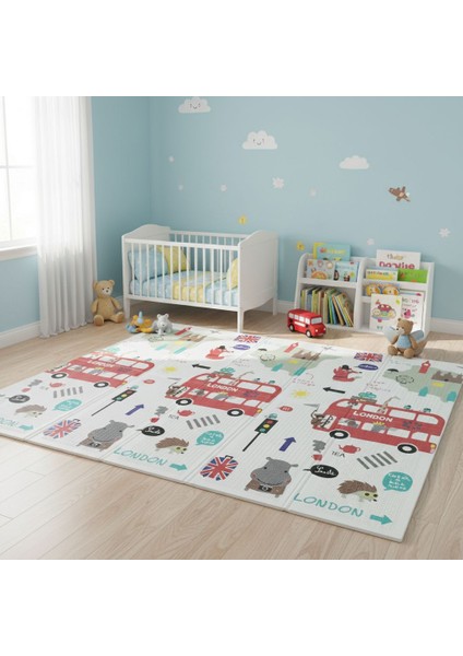 Katlanabilir Çift Taraflı Eğitici Çocuk Oyun Matı, Halısı 180X150 (Taşıma Çantalı)-London fiyatları