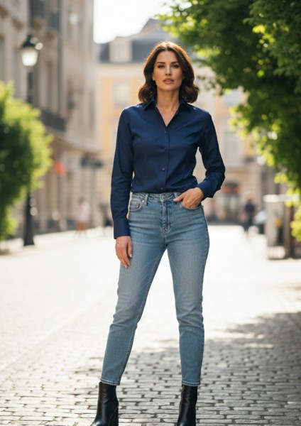 Kadın Uzun Kollu Pamuklu Kolay Ütü Pamuk Saten Regular Yüksek Kal