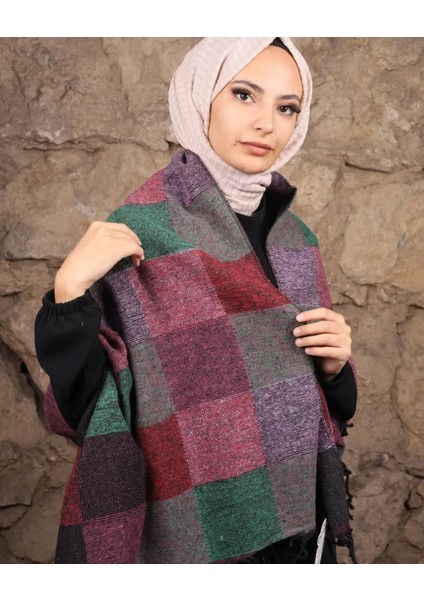 Kadın Renkli Kare Desenli Omuz Şal Saçaklı 65*160CM Standart fiyatları