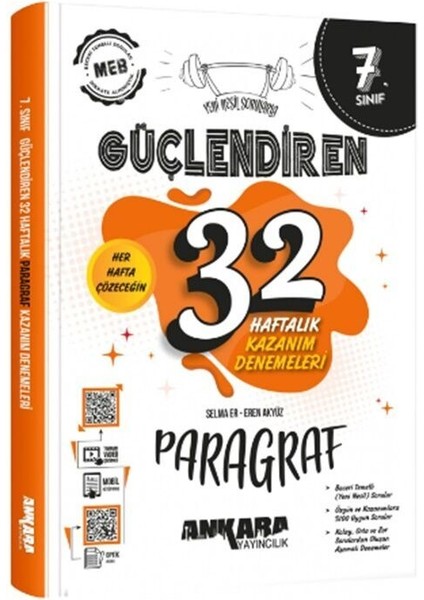 Ankara 7. Sınıf Paragraf Güçlendiren 32 Haftalık Kazanım Denemele fiyatları