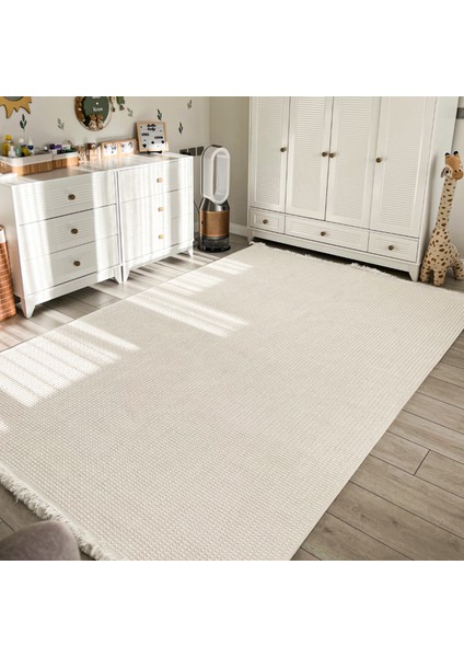 Vera 1451 Krem Yumuşak Dokulu Halı Kilim Salon Mutfak Koridor Kesme Yolluk Dokuma Makine Halısı