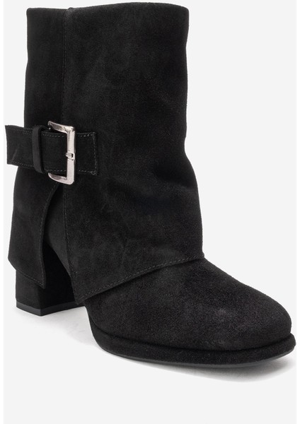 Lore Siyah Süet Hakiki Deri Tokalı Kadın Topuklu Bot modelleri