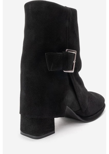 Lore Siyah Süet Hakiki Deri Tokalı Kadın Topuklu Bot indirimleri