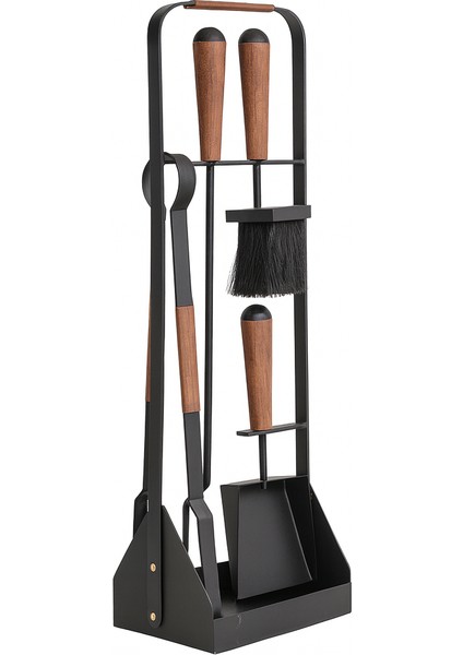 5 Parça Modern Ceviz Ahşap Saplı Metal Gövdeli Şömine Aksesuar Bakım Seti fırsatları