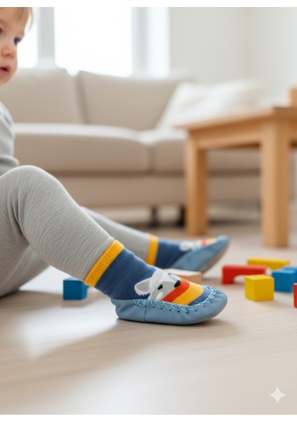 2'li Kaydırmaz Deri Taban Rahat Bebek Çocuk Çarık Soket Çorap Patik Panduf Ev Anaokulu Ayakkabısısı modelleri