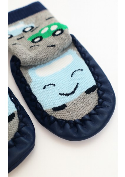 2'li Kaydırmaz Deri Taban Rahat Bebek Çocuk Çarık Soket Çorap Patik Panduf Ev Anaokulu Ayakkabısısı