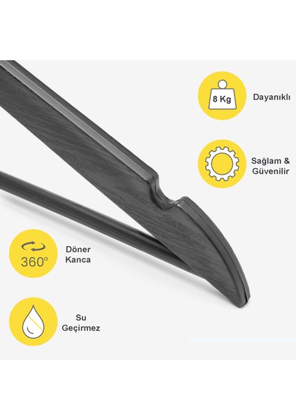 12Lİ Ahşap Görünümlü Plastik Askı Siyah fiyatları