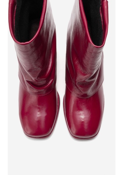 Lore Bordo Kırışık Rugan Hakiki Deri Tokalı Kadın Topuklu Bot fiyatları